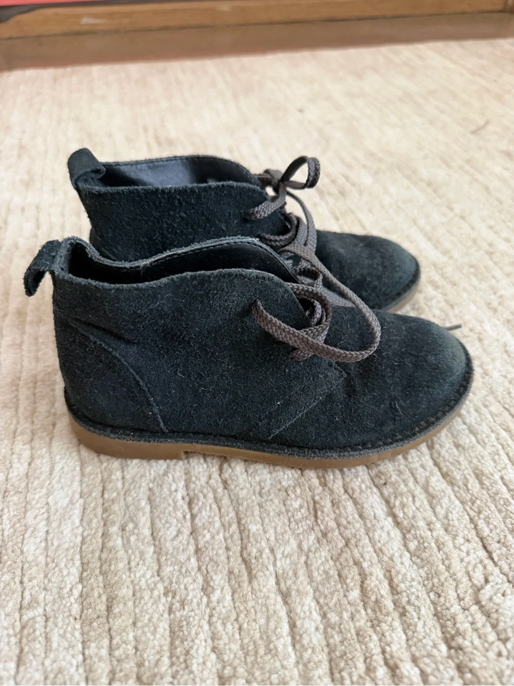 Lands' End Black Suede Kids Lace-Up Ankle Boots Sz 10M